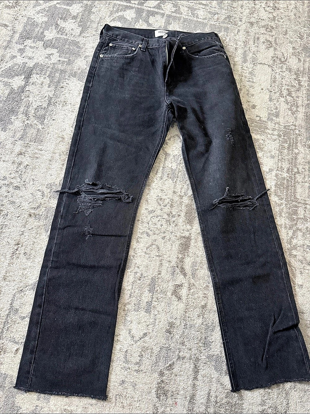 AGOLDE Cherie High Rise Straight Distressed Straight Leg Jeans in Black Waist 29